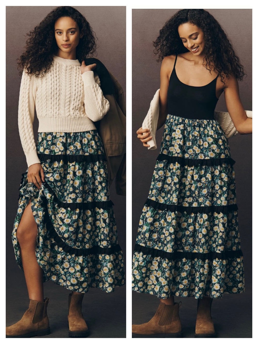 Anthropologie Boho Babe Twofer Sweater Floral Tiered Maxi Dress NWT S Flowy